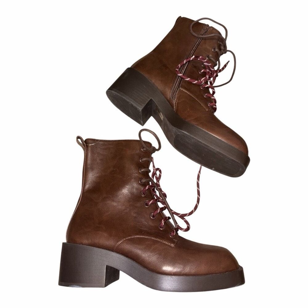 ✨Charles & Keith Logan Double-Lace Calf Sz 36 Boots - Dark Brown✨ - Picture 8 of 11